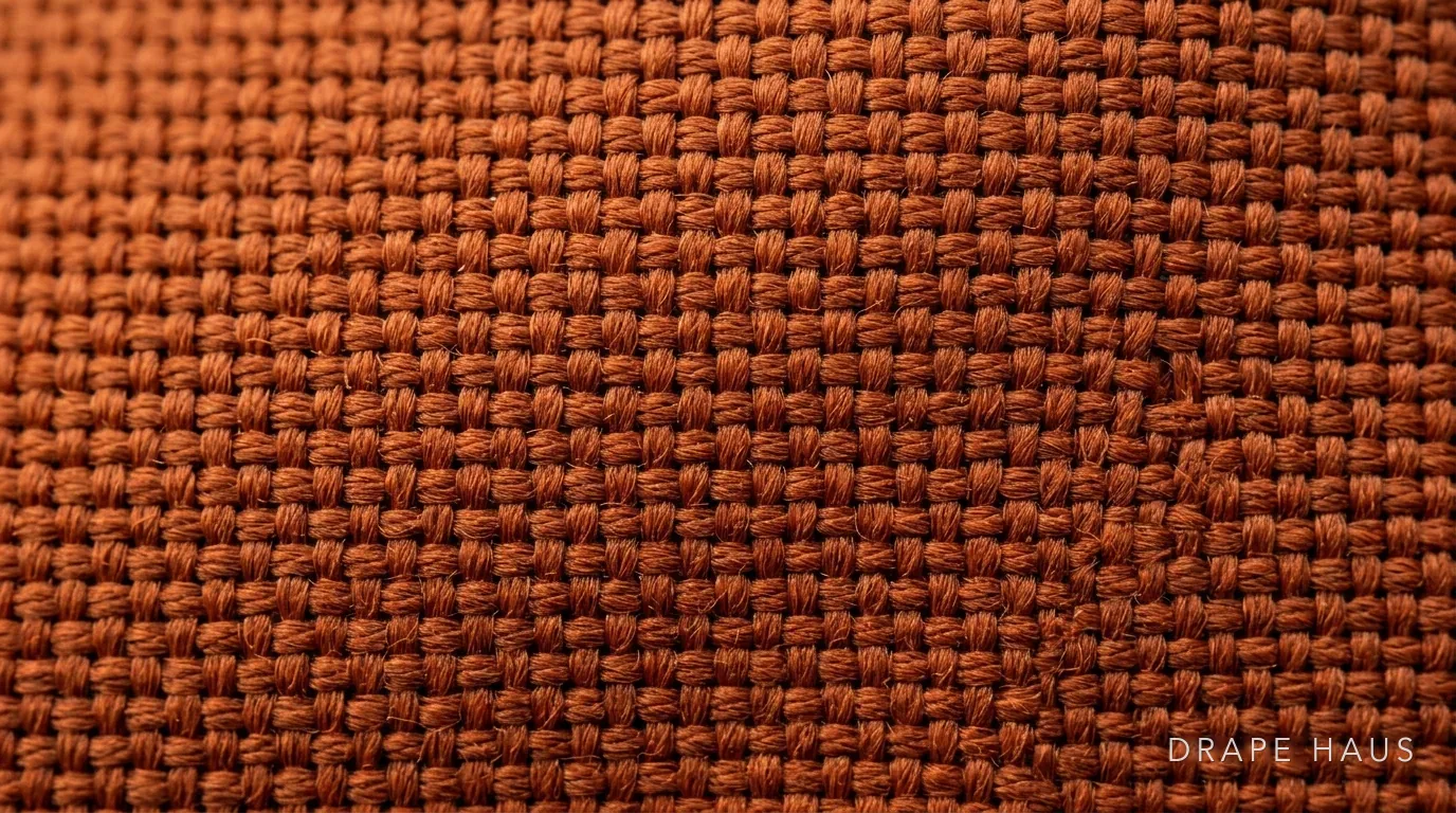 Close-up of a coarse solution-dyed outdoor canvas in burnt orange