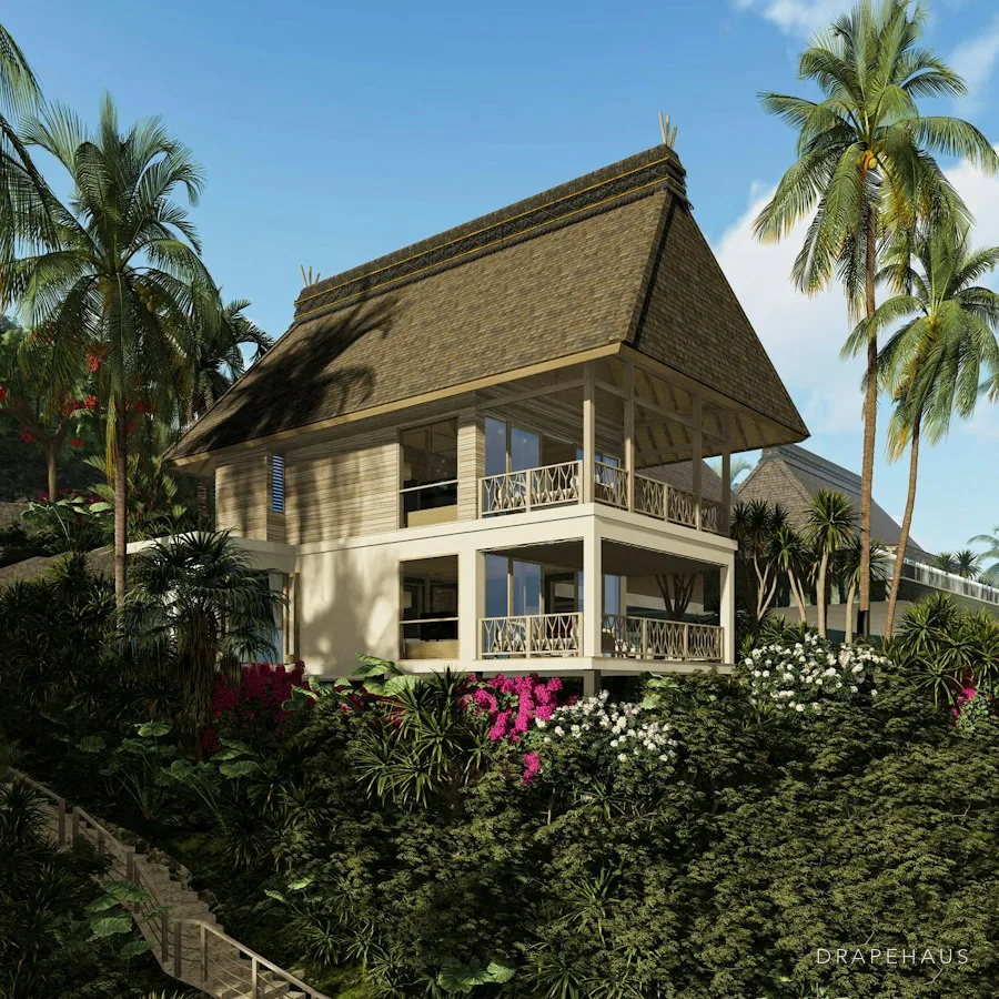 Hillside home in Goa with large windows looking out over a green valley